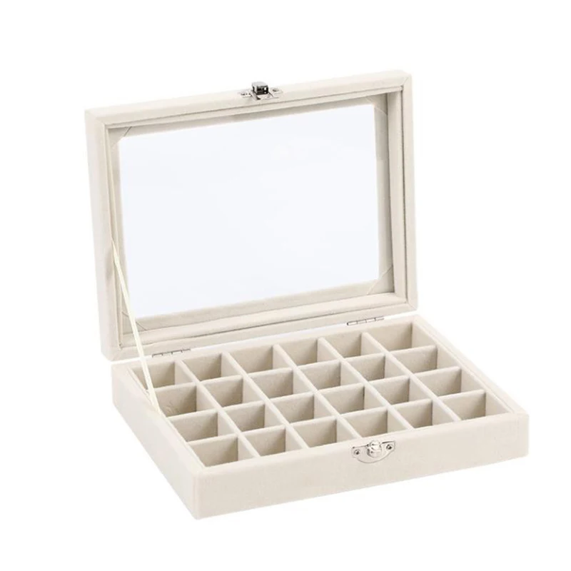 New Transparent Window Large Capacity 24 Grid Jewelry Storage Box, Simple And High-end Ring Necklace Jewelry Storage Display Box