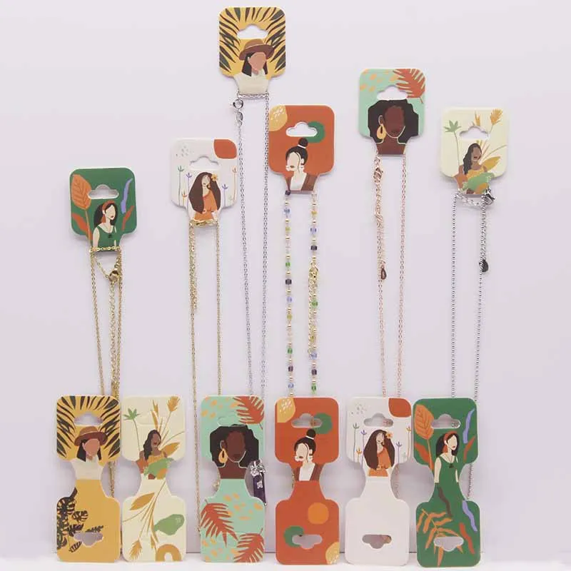50PCS Jewelry Necklace Headband Display Cards 9.5x3CM Foldable Plant Girls Retail Packing Handmade Price Hang Tags DIY Findings