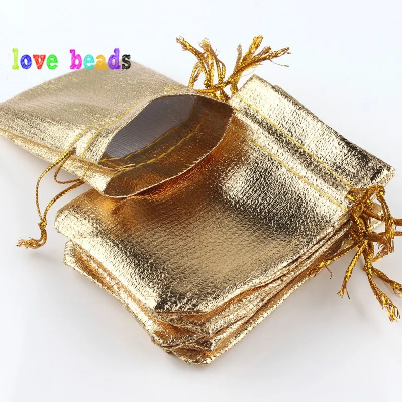 50pcs/lot Gold Silver Color Adjustable Jewelry Packing Bags 7x9cm 9x12cm Party Candy Drawstring Wedding Gift Bags & Pouches
