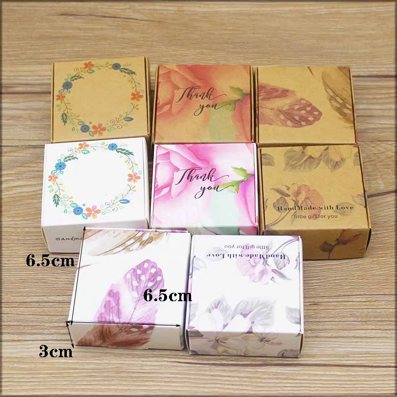 ZerongE Jewelry 10PC DIY THANK YOU Gifts Packag Vintage Kraft Flower Gifts Box Packaging for Wedding Home Party Suppiles