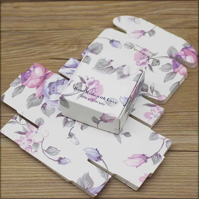 ZerongE Jewelry 10PC DIY THANK YOU Gifts Packag Vintage Kraft Flower Gifts Box Packaging for Wedding Home Party Suppiles