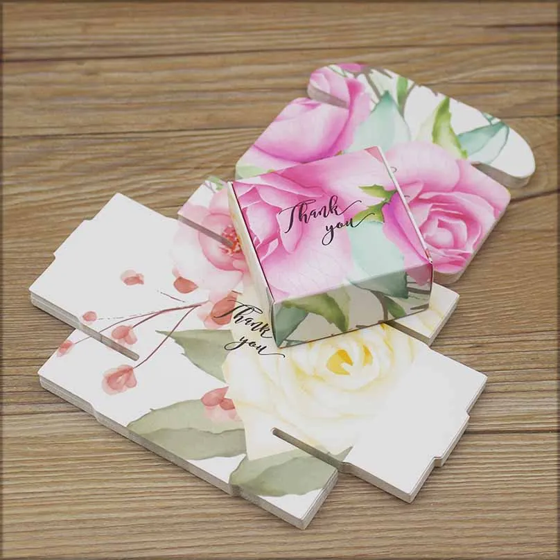 ZerongE Jewelry 10PC DIY THANK YOU Gifts Packag Vintage Kraft Flower Gifts Box Packaging for Wedding Home Party Suppiles