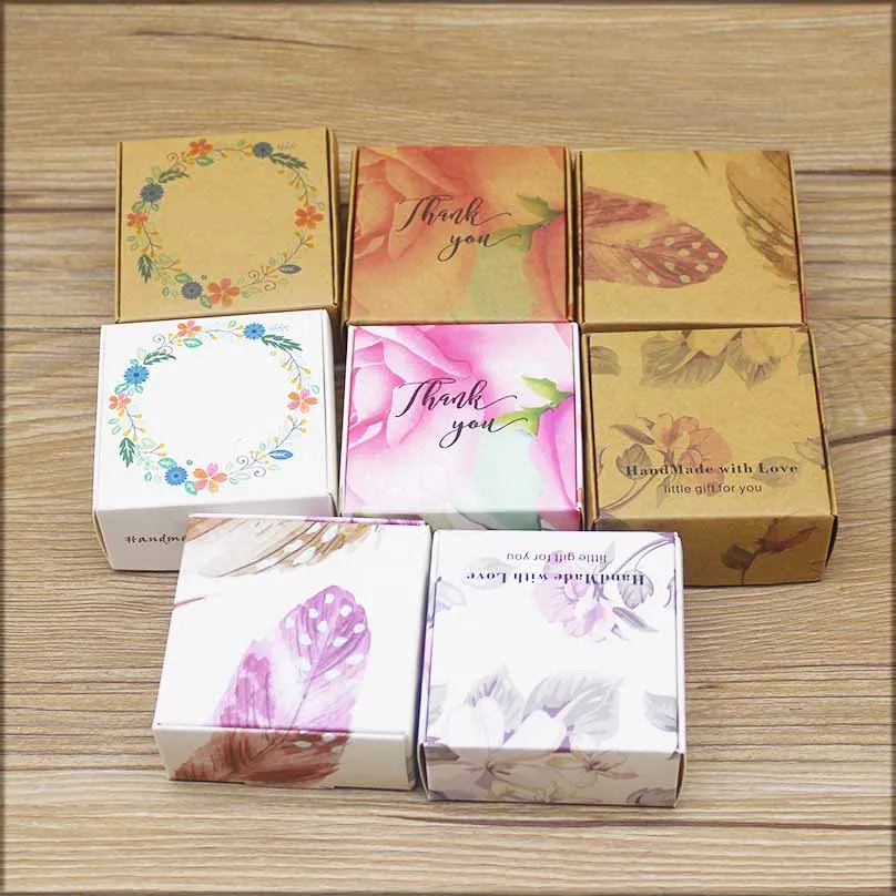 ZerongE Jewelry 10PC DIY THANK YOU Gifts Packag Vintage Kraft Flower Gifts Box Packaging for Wedding Home Party Suppiles