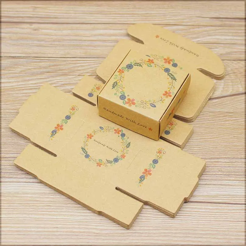 ZerongE Jewelry 10PC DIY THANK YOU Gifts Packag Vintage Kraft Flower Gifts Box Packaging for Wedding Home Party Suppiles
