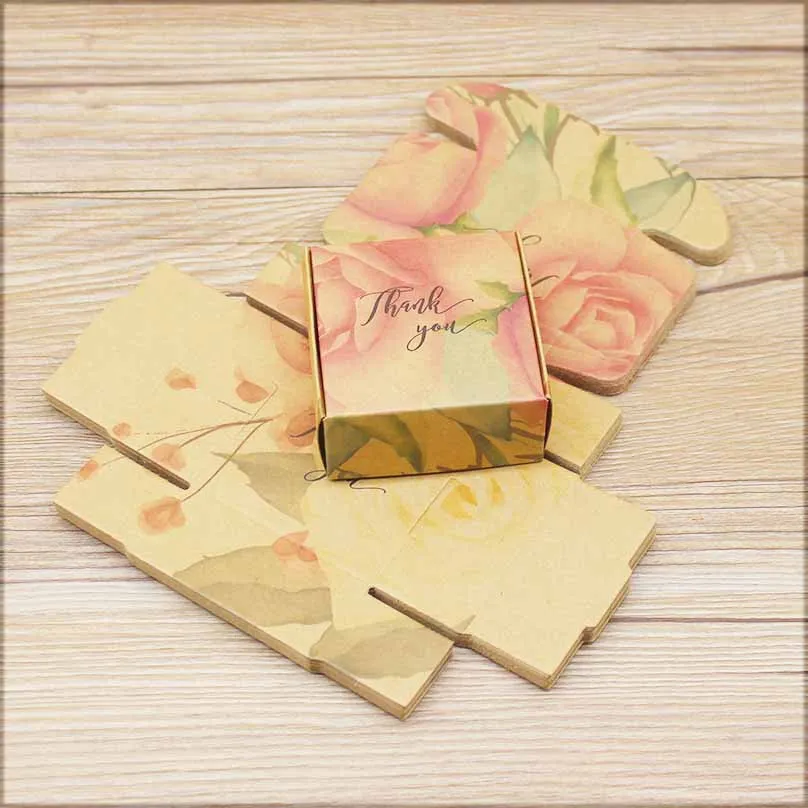 ZerongE Jewelry 10PC DIY THANK YOU Gifts Packag Vintage Kraft Flower Gifts Box Packaging for Wedding Home Party Suppiles