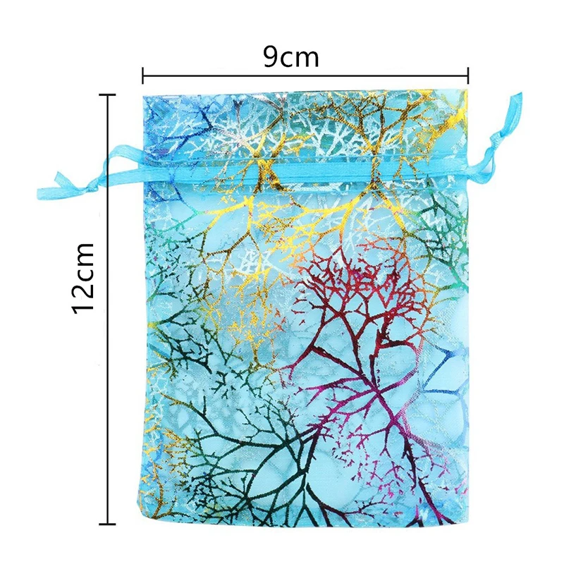 100pcs 7x9cm 9x12cm Coral Bronzing Drawstring Organza Bags Jewelry Packaging Bag Wedding Christmas Gift Bags Jewelry Pouches