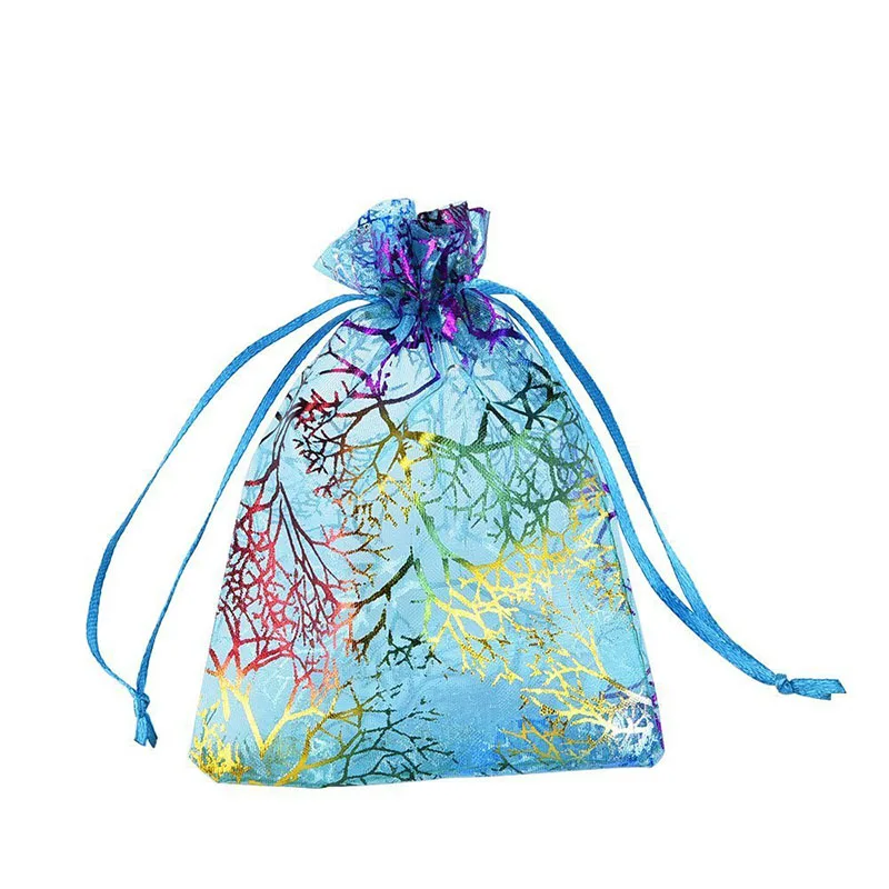 100pcs 7x9cm 9x12cm Coral Bronzing Drawstring Organza Bags Jewelry Packaging Bag Wedding Christmas Gift Bags Jewelry Pouches