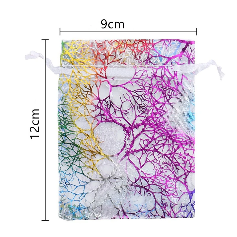 100pcs 7x9cm 9x12cm Coral Bronzing Drawstring Organza Bags Jewelry Packaging Bag Wedding Christmas Gift Bags Jewelry Pouches