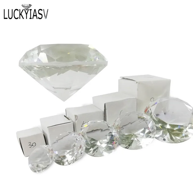 Crystal Clear Paperweight Faceted Cut Glass Giant Diamond Jewelry Decor Craft