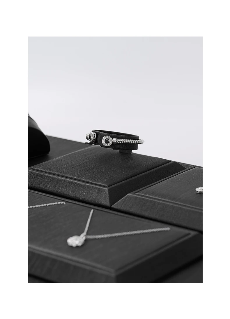 Oirlv Black Leather Jewelry Display Set Shop Cabinet Display Prop for Necklace Display Bust Ring Earrings Bangle Decoration Rack
