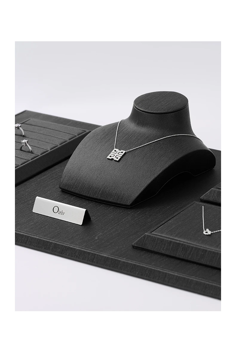 Oirlv Black Leather Jewelry Display Set Shop Cabinet Display Prop for Necklace Display Bust Ring Earrings Bangle Decoration Rack