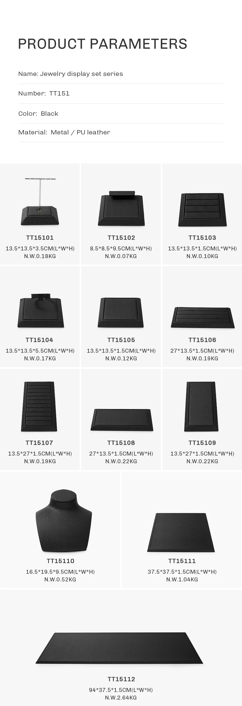 Oirlv Black Leather Jewelry Display Set Shop Cabinet Display Prop for Necklace Display Bust Ring Earrings Bangle Decoration Rack