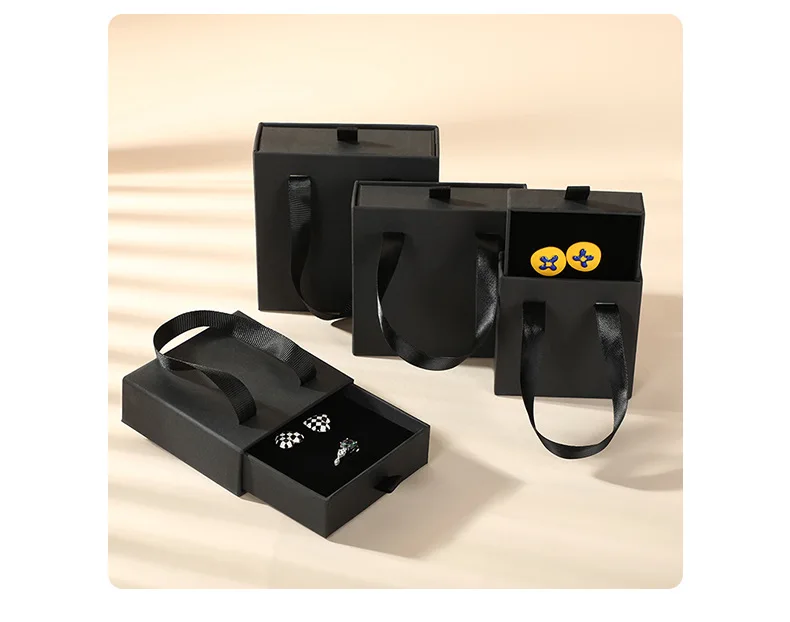 10pcs Paper Jewelry Box Bracelet Necklace Ring Earring Box Ribbon Handle Kraft Wedding Gifts Packaging Box Jewelry Accessories