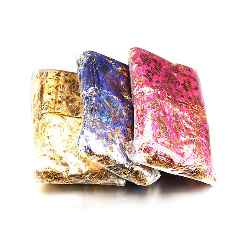 100Pcs 15x20cm 17x23cm 20x30 Gold Color Love Heart Rose Organza Bag Wedding Candy Gift Christmas Bags Jewelry Decoration Packing