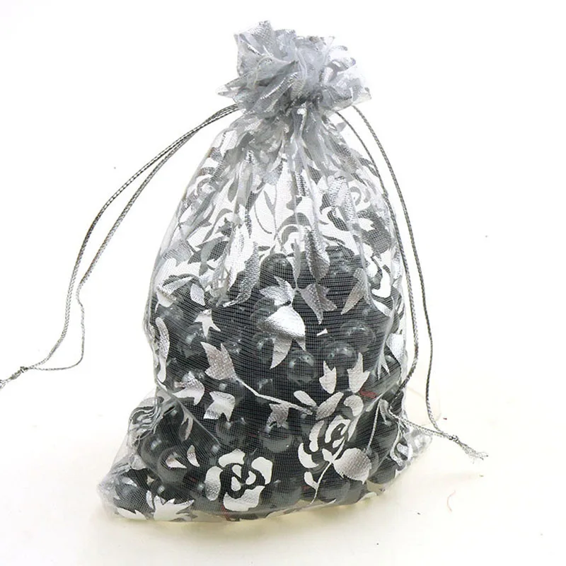 100Pcs 15x20cm 17x23cm 20x30 Gold Color Love Heart Rose Organza Bag Wedding Candy Gift Christmas Bags Jewelry Decoration Packing