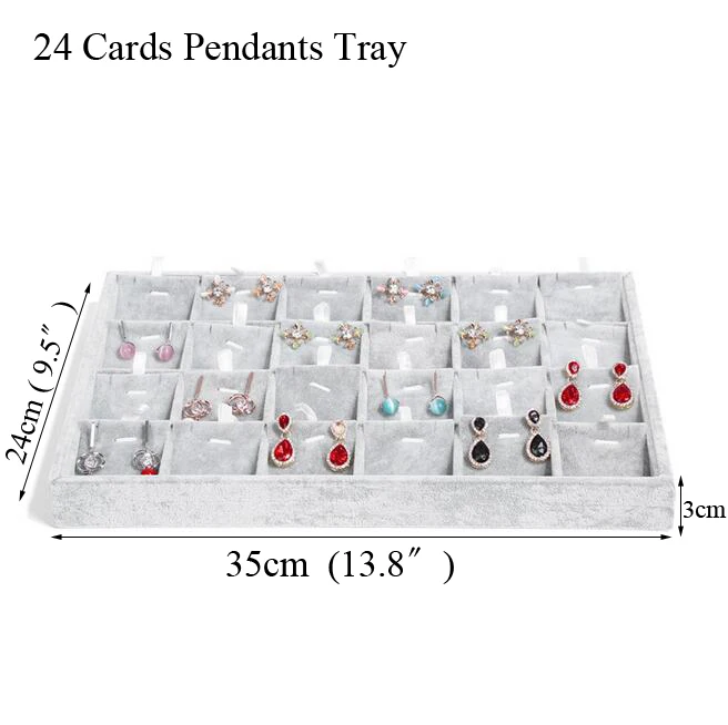 Fashion Ice Grey Velvet Jewelry Tray Jewelllery Storage Box Watch Holder Necklace Ring Earrings Pendant Display Organizer Series