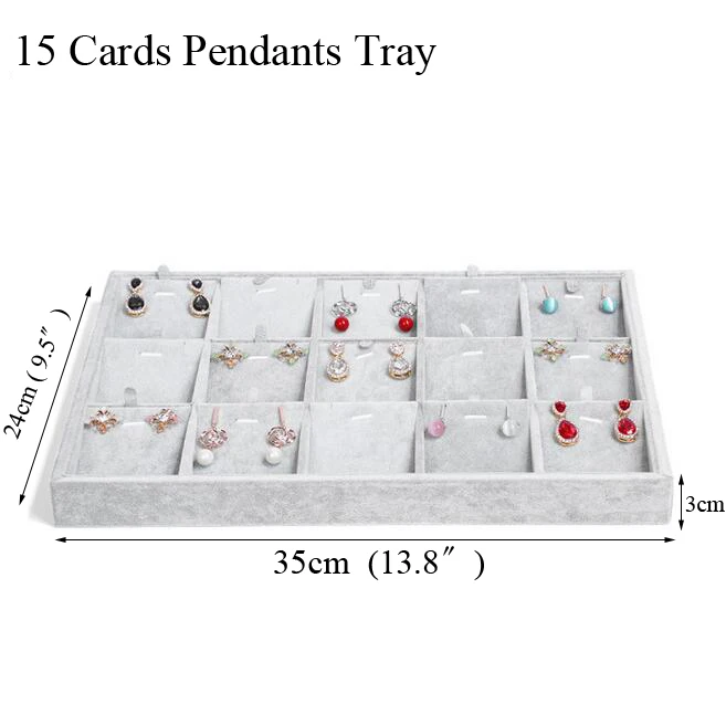 Fashion Ice Grey Velvet Jewelry Tray Jewelllery Storage Box Watch Holder Necklace Ring Earrings Pendant Display Organizer Series