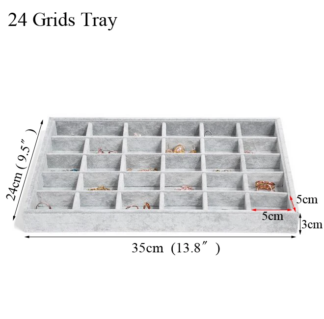 Fashion Ice Grey Velvet Jewelry Tray Jewelllery Storage Box Watch Holder Necklace Ring Earrings Pendant Display Organizer Series