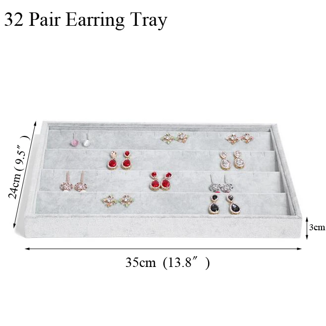 Fashion Ice Grey Velvet Jewelry Tray Jewelllery Storage Box Watch Holder Necklace Ring Earrings Pendant Display Organizer Series