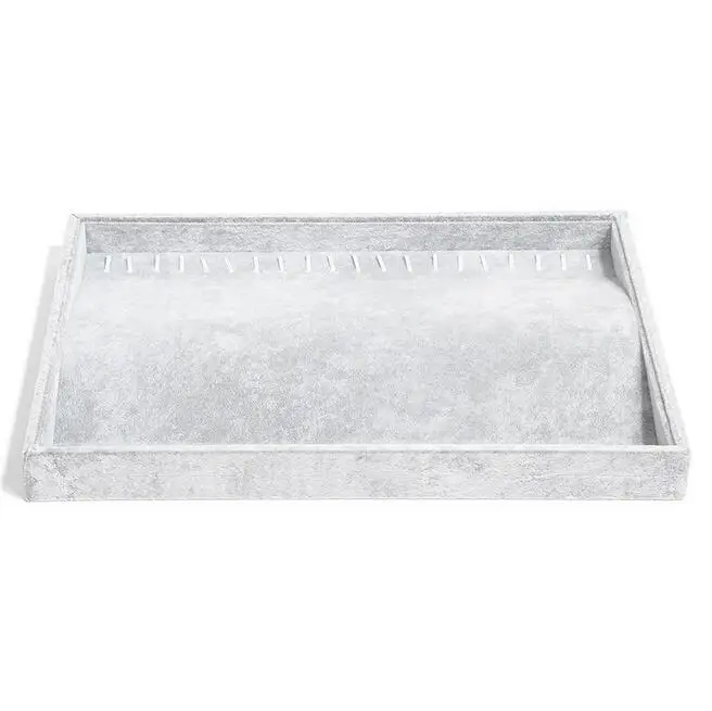 Fashion Ice Grey Velvet Jewelry Tray Jewelllery Storage Box Watch Holder Necklace Ring Earrings Pendant Display Organizer Series
