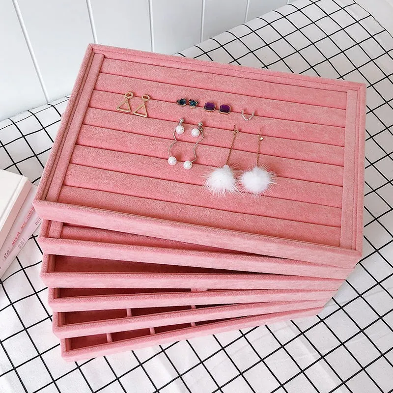Pink Velvet B/M/S Necklace Earrings Storage Box Showcase Jewellery Stand Holder Ring Jewelry Display Organizer Case Tray Holder