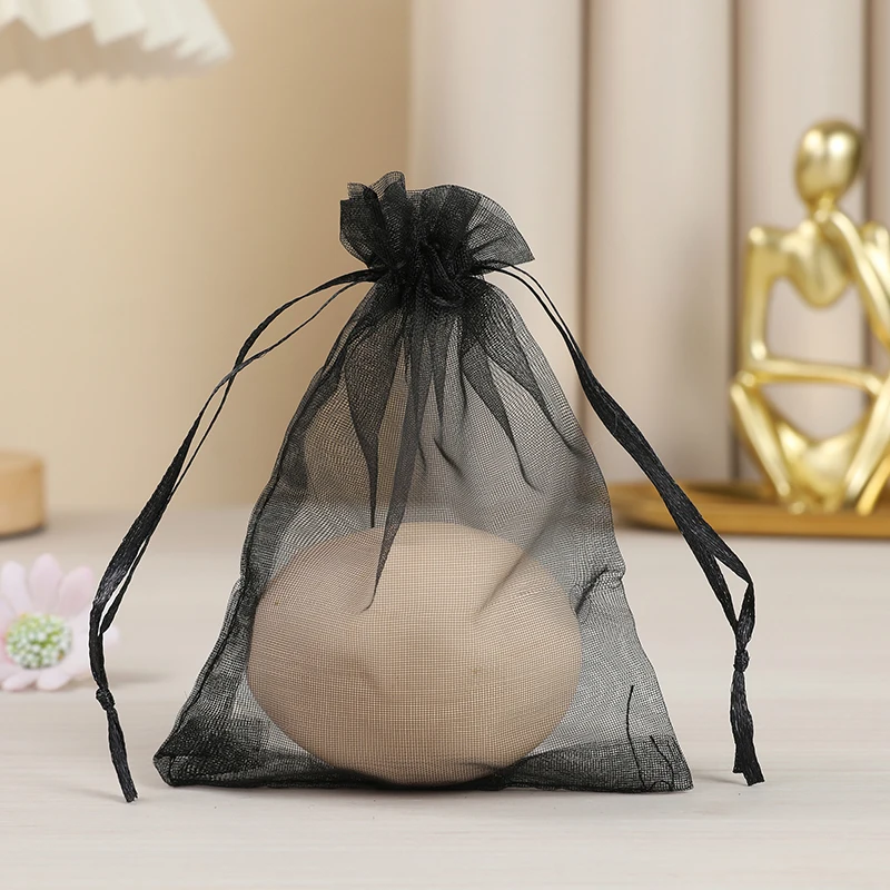 100pcs White Black Organza Bags Jewelry Drawable Mesh Packaging Bag Christmas Pocket Decoration Toy Gift Party Packing Pouch