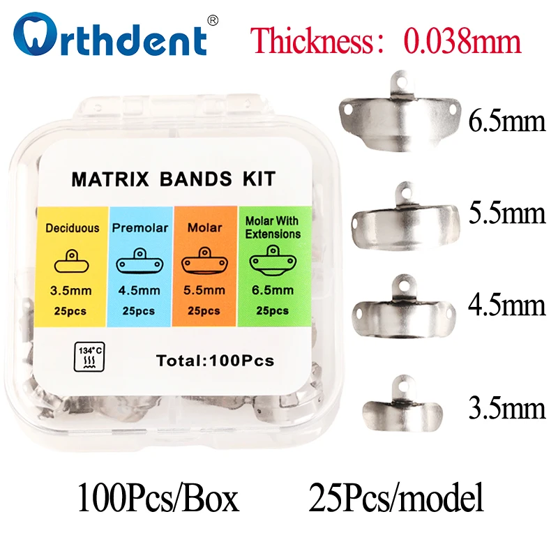 50/100Pcs Dental Matrix Bands Sectional Contoured Metal Matrices Refill Forming 3.5/4.5/5.5/6.5mm Dentistry Orthodontic Material