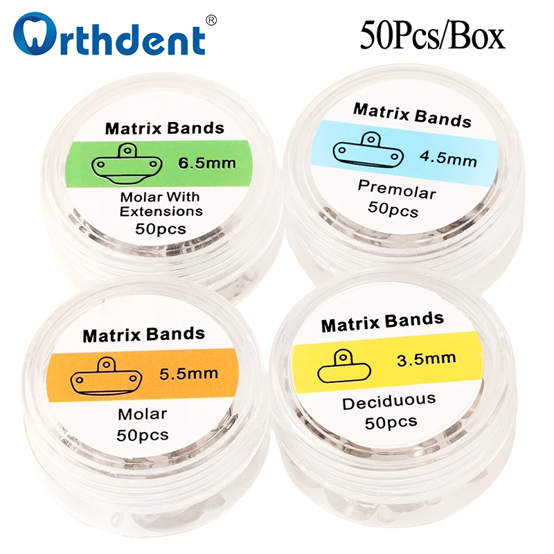 50/100Pcs Dental Matrix Bands Sectional Contoured Metal Matrices Refill Forming 3.5/4.5/5.5/6.5mm Dentistry Orthodontic Material