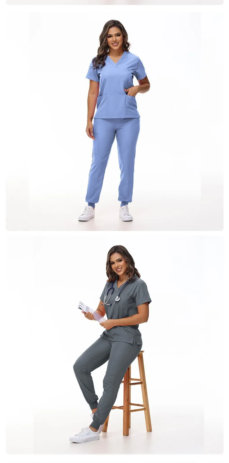 Stretchy Medical Scrubs Uniform Doctor and Nurse Uniform Durable Dental Pediatric Quick-Dry Healthcare Workwear Scrub Set 42109