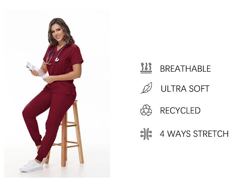 Stretchy Medical Scrubs Uniform Doctor and Nurse Uniform Durable Dental Pediatric Quick-Dry Healthcare Workwear Scrub Set 42109