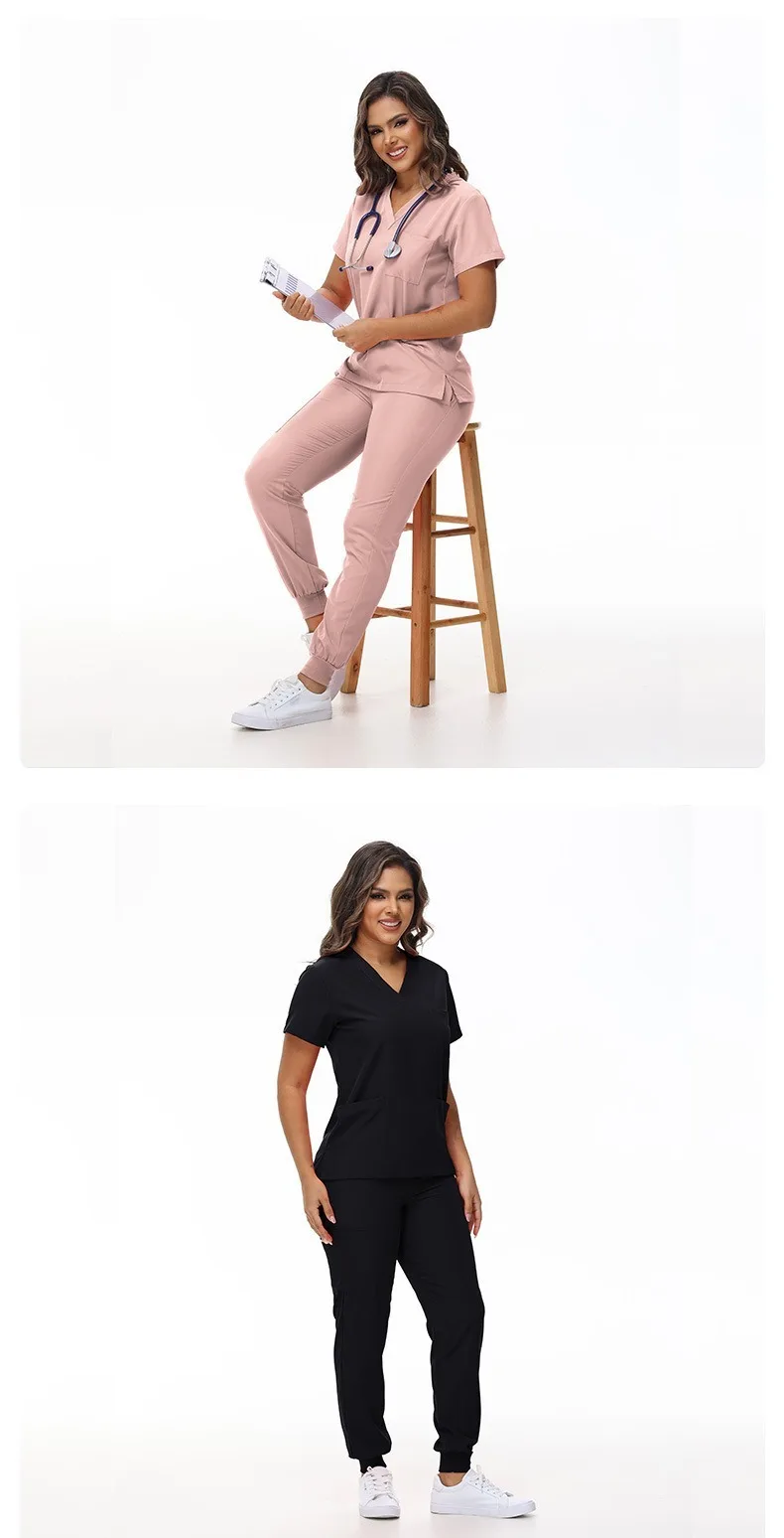 Stretchy Medical Scrubs Uniform Doctor and Nurse Uniform Durable Dental Pediatric Quick-Dry Healthcare Workwear Scrub Set 42109