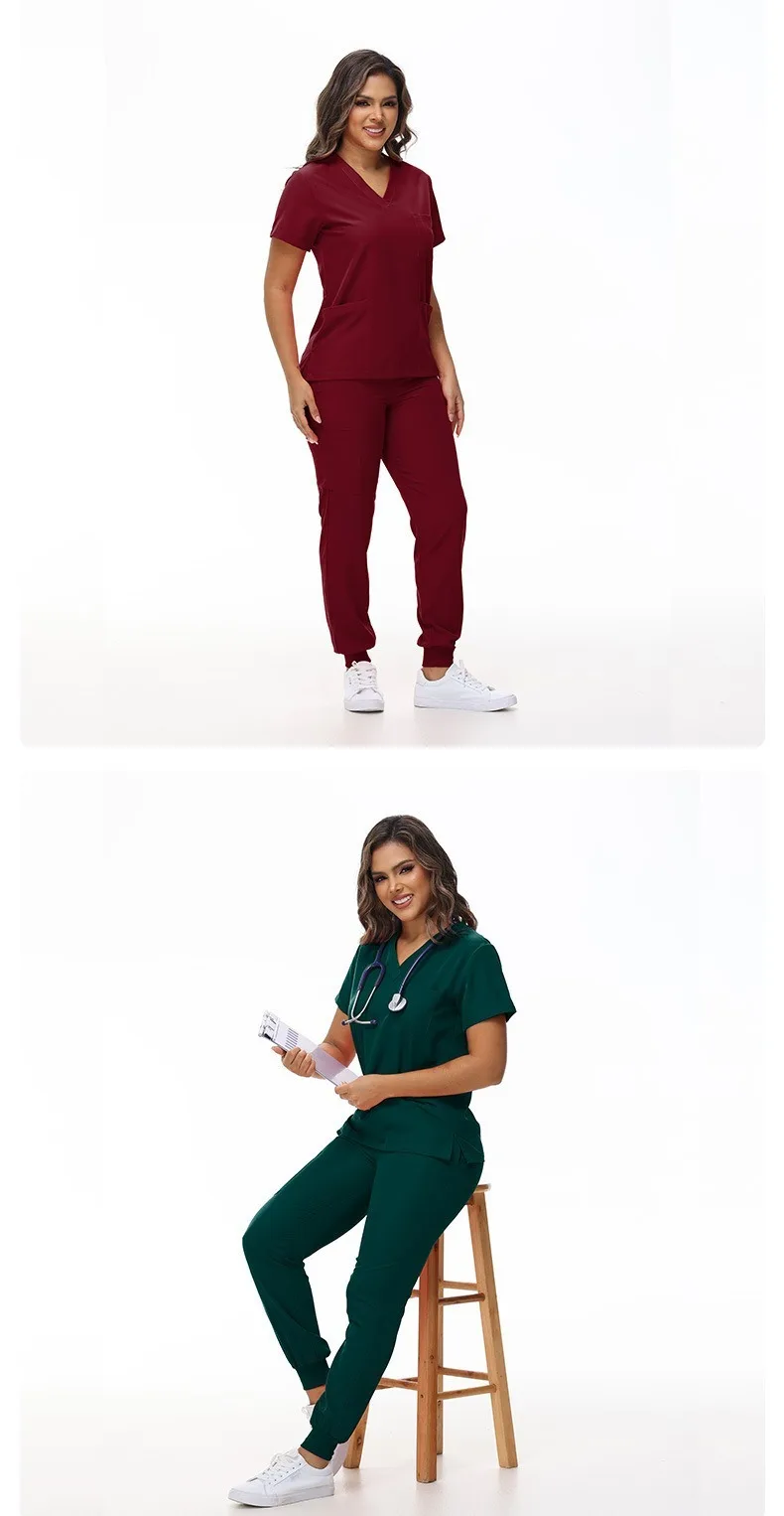 Stretchy Medical Scrubs Uniform Doctor and Nurse Uniform Durable Dental Pediatric Quick-Dry Healthcare Workwear Scrub Set 42109