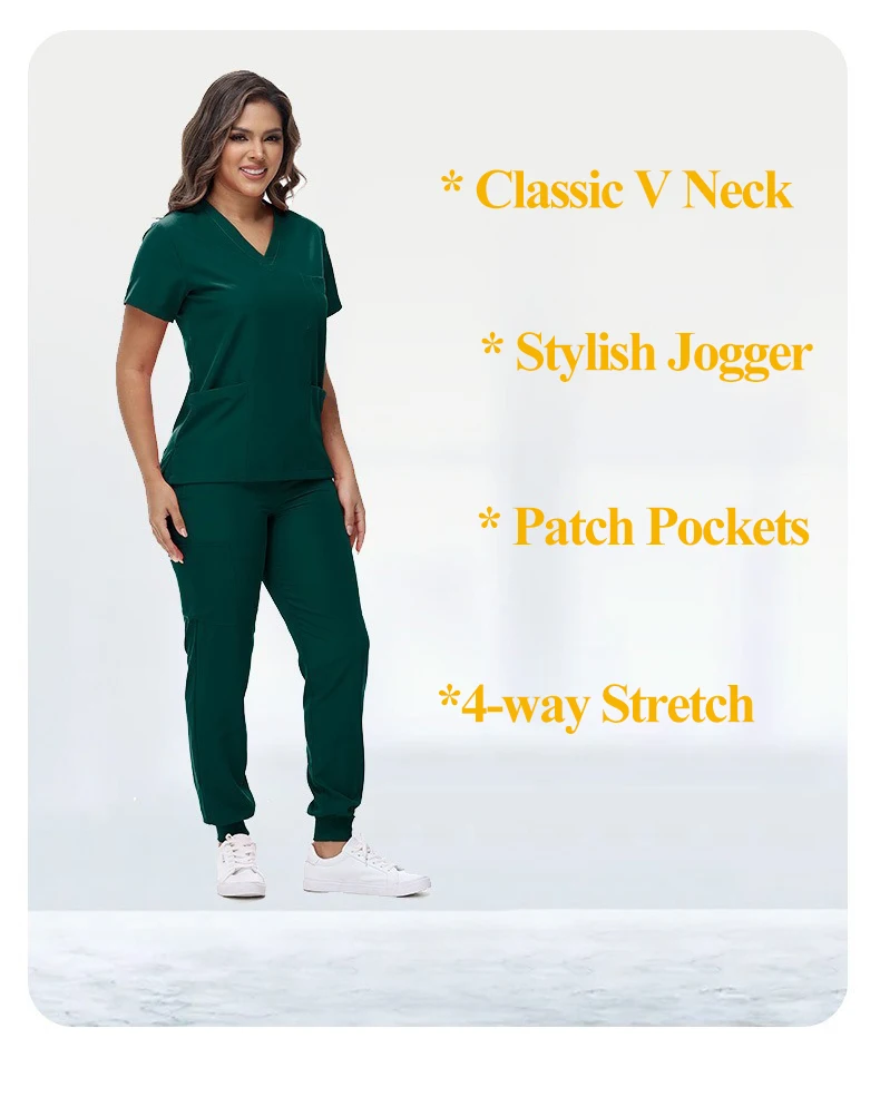 Stretchy Medical Scrubs Uniform Doctor and Nurse Uniform Durable Dental Pediatric Quick-Dry Healthcare Workwear Scrub Set 42109