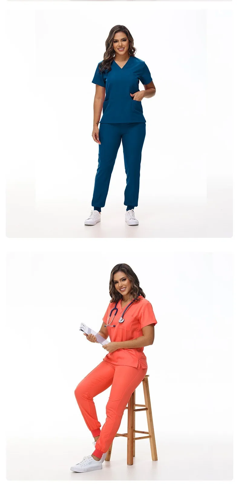 Stretchy Medical Scrubs Uniform Doctor and Nurse Uniform Durable Dental Pediatric Quick-Dry Healthcare Workwear Scrub Set 42109