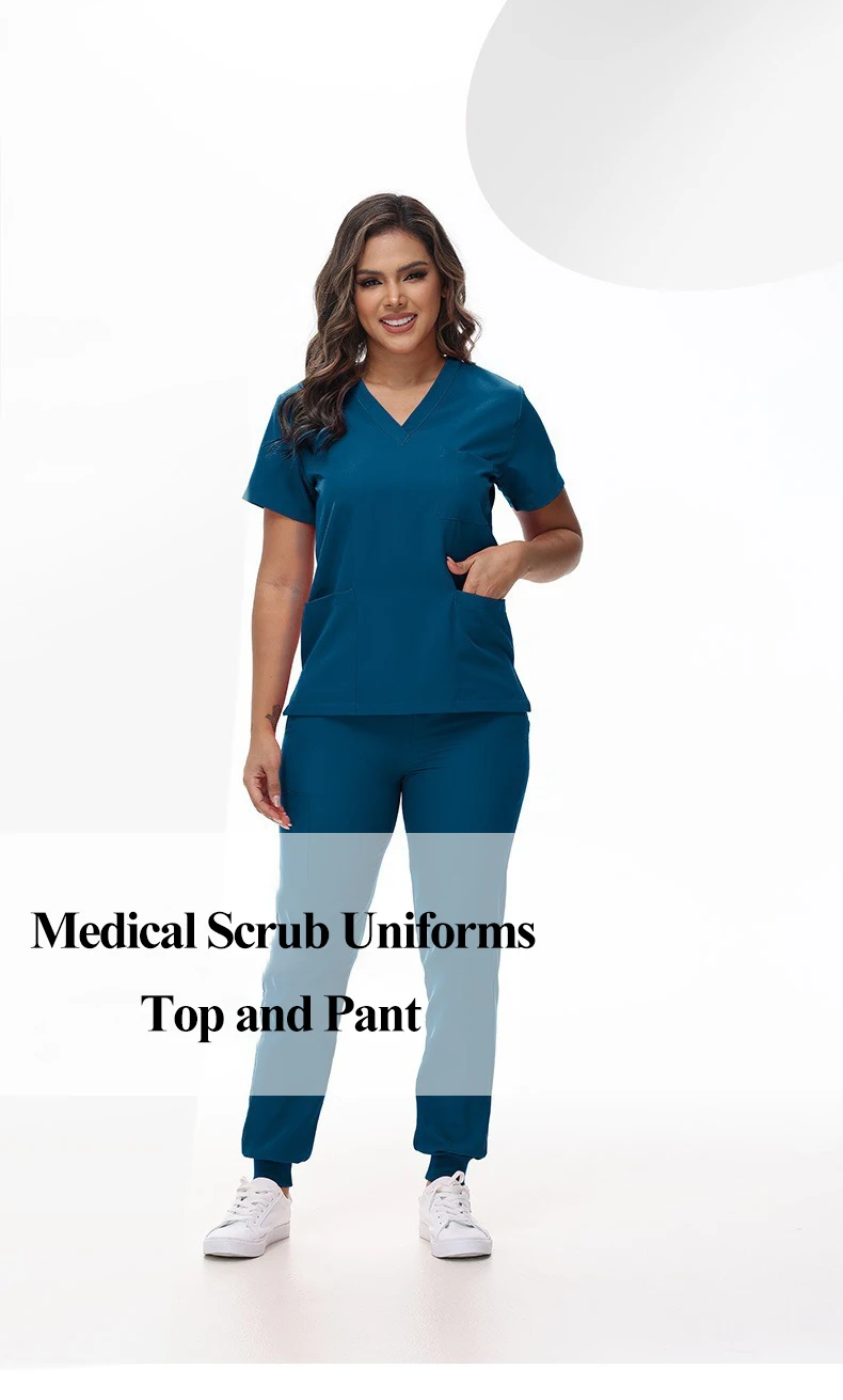 Stretchy Medical Scrubs Uniform Doctor and Nurse Uniform Durable Dental Pediatric Quick-Dry Healthcare Workwear Scrub Set 42109