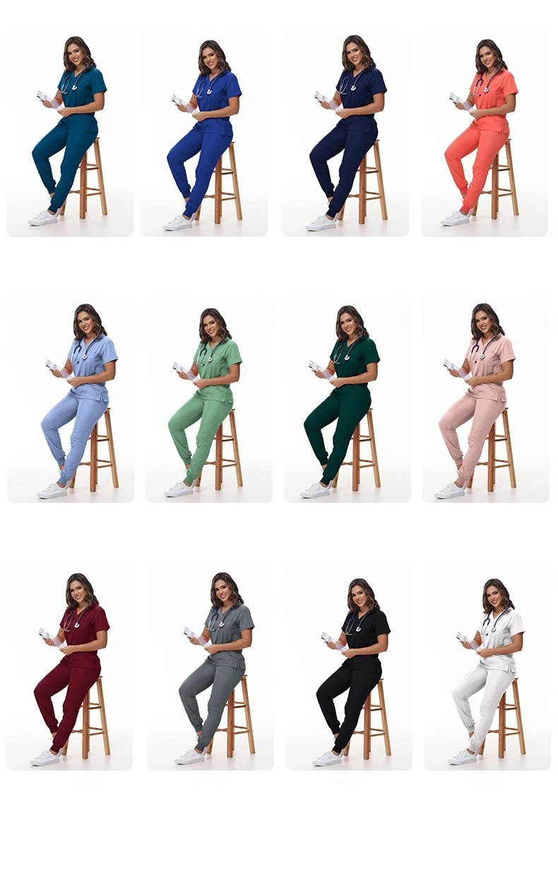 Stretchy Medical Scrubs Uniform Doctor and Nurse Uniform Durable Dental Pediatric Quick-Dry Healthcare Workwear Scrub Set 42109