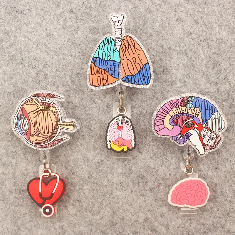 People Brain Eyes Lungs Style Rotate Badge Reel Nurse Workers Enfermera ID Holder Retractable Card Holder Accessory