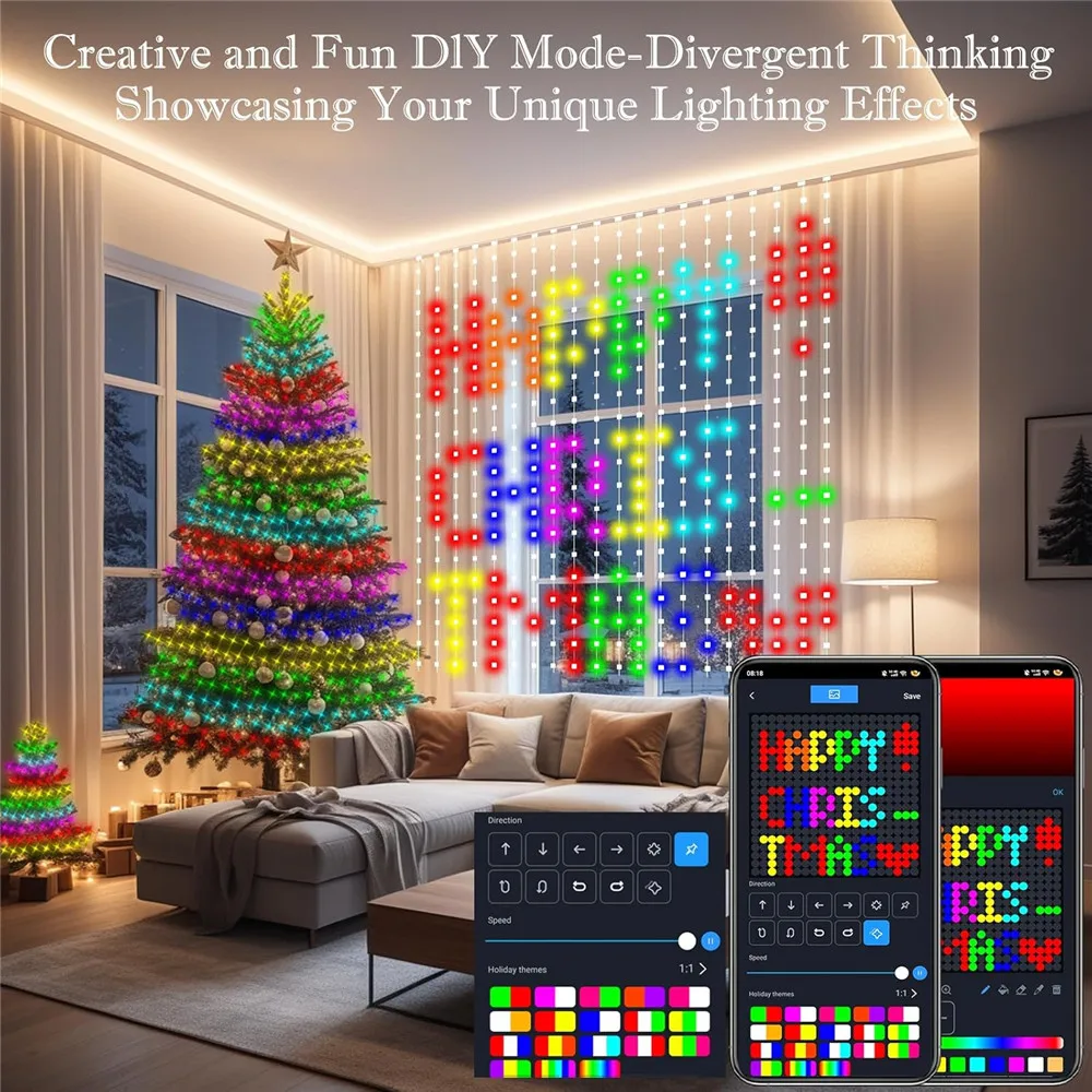 400-800 LED RGB Smart Curtain Lights with Music,App Controls and Remote,LED Party Lights for Wedding/Valentine's Day/Birthday