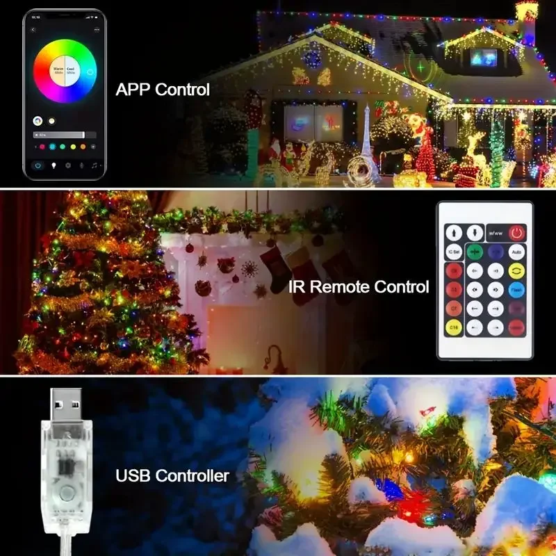 USB 5V Smart RGB-IC Fairy Light String Christmas Lights Decorations Lamp Garland WS2812 Bluetooth APP&Remote Control Addressable