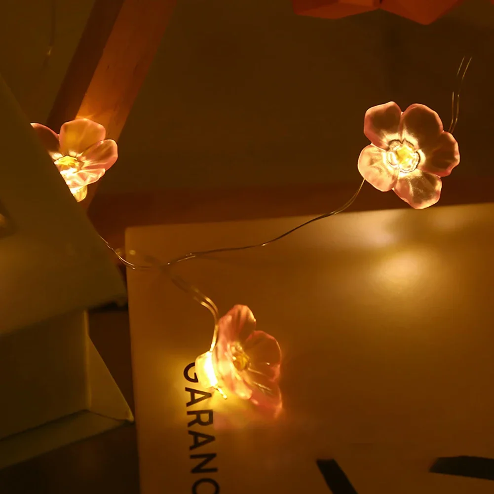Cherry Blossom Flower Garland Lamp Battery/USB Operated LED String Fairy Lights Crystal Flowers Indoor Wedding Christmas Decors