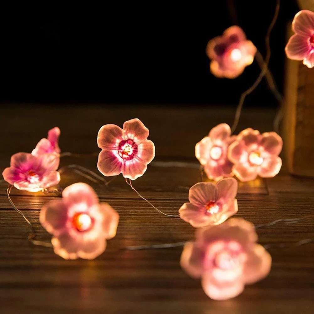 Cherry Blossom Flower Garland Lamp Battery/USB Operated LED String Fairy Lights Crystal Flowers Indoor Wedding Christmas Decors