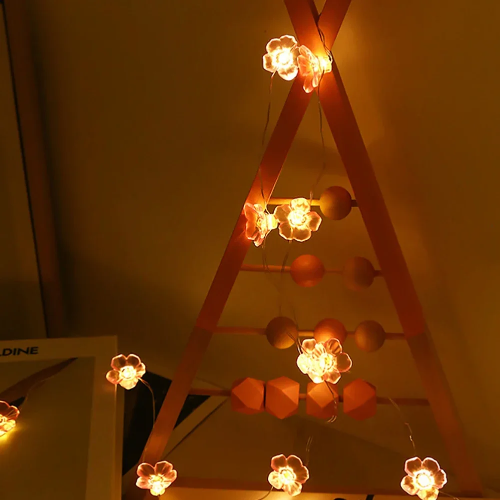 Cherry Blossom Flower Garland Lamp Battery/USB Operated LED String Fairy Lights Crystal Flowers Indoor Wedding Christmas Decors