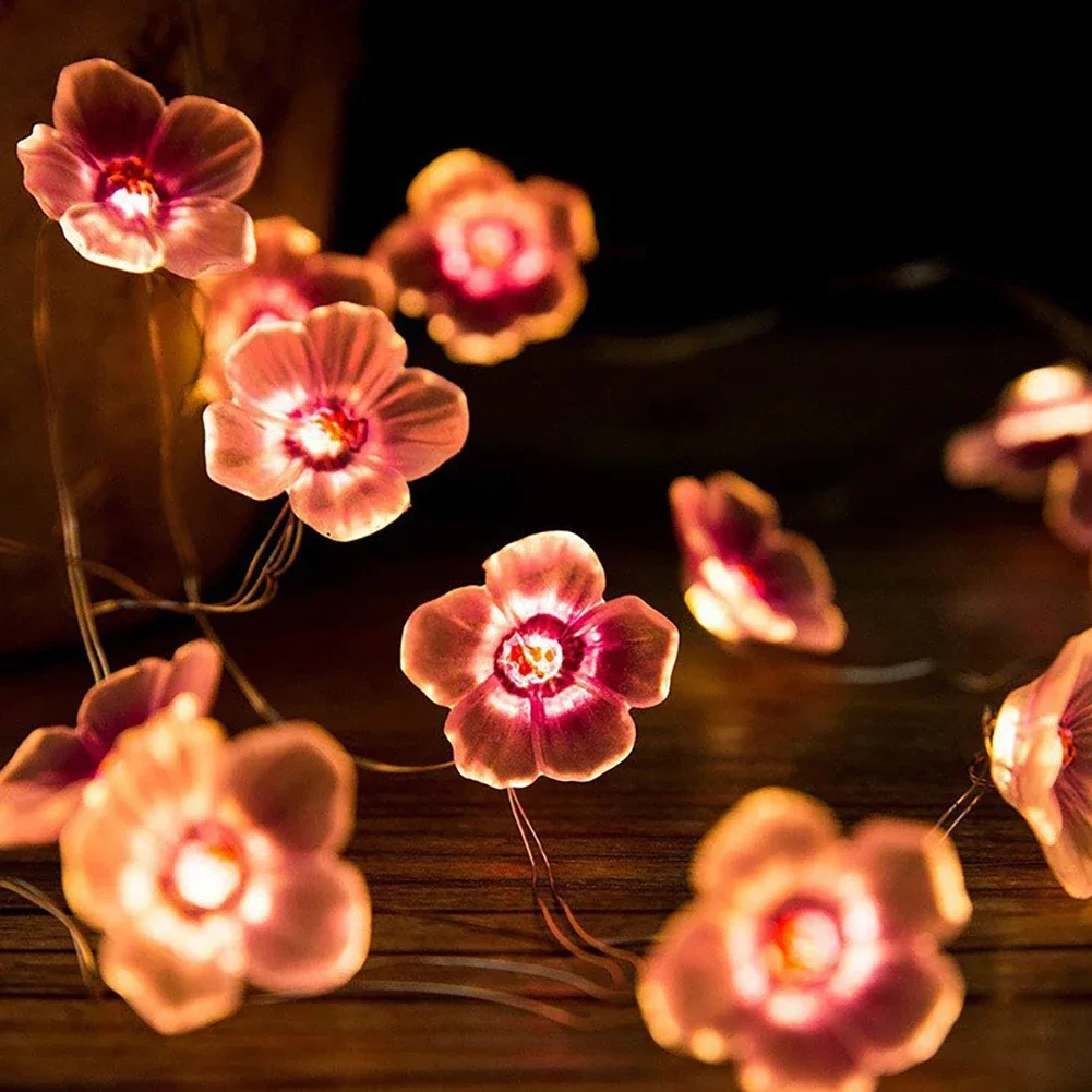 Cherry Blossom Flower Garland Lamp Battery/USB Operated LED String Fairy Lights Crystal Flowers Indoor Wedding Christmas Decors