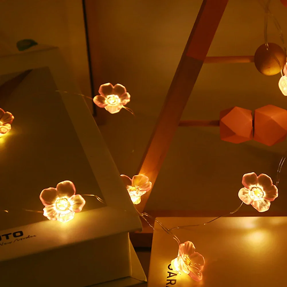 Cherry Blossom Flower Garland Lamp Battery/USB Operated LED String Fairy Lights Crystal Flowers Indoor Wedding Christmas Decors