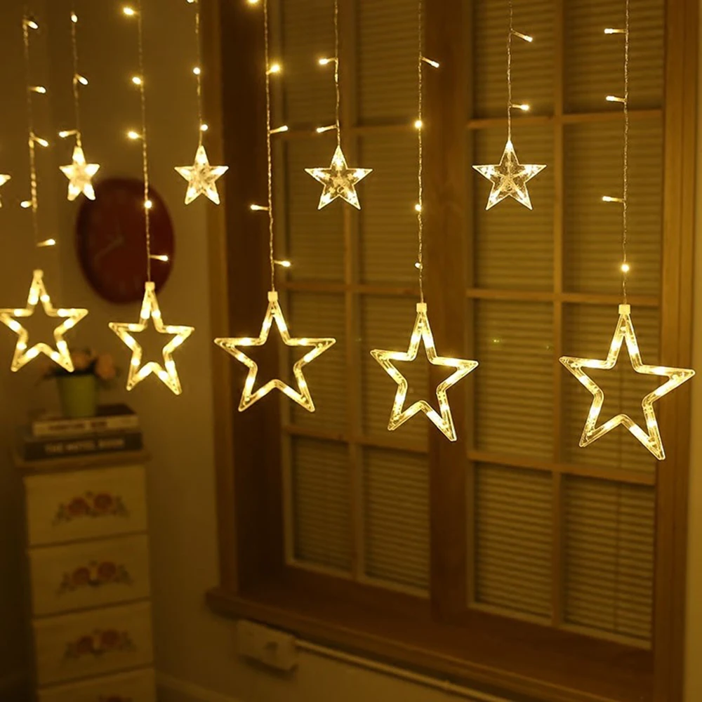 3.5M Star Curstain LED String Fairy Lights 138 LEDs Christmas Lights For Home Bedroom Window Outdoor Party Holiday Decoration