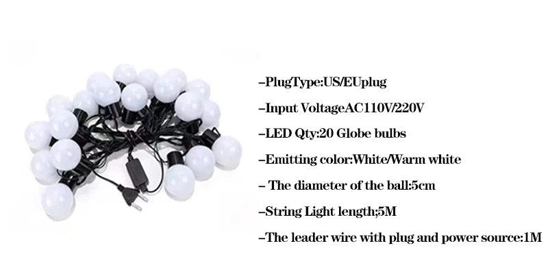 Outdoor Garland Street G50 Bulb String Light Christmas Lamp For Garden Party Camping Holiday Lighting