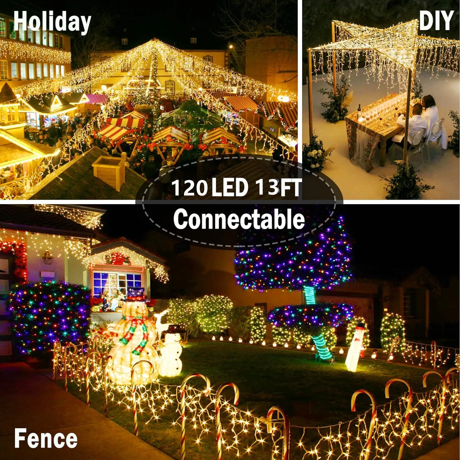 Christmas Decorations 2026 Star Garland 4M(W)*0.4/0.5/0.6M(H) With Twinkling Strobes (Warm White+Cool White)8 Modes Festoon Led