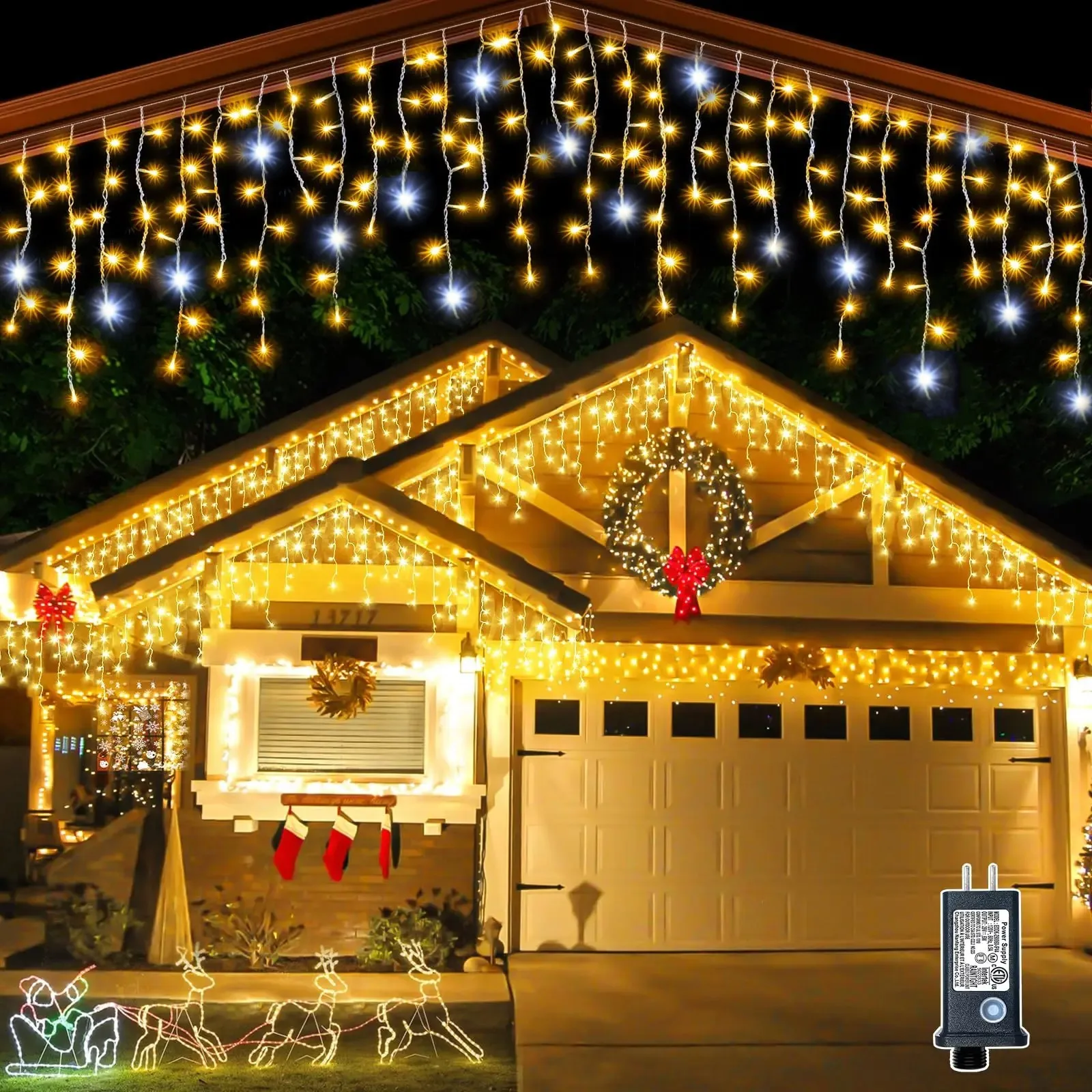 Christmas Decorations 2026 Star Garland 4M(W)*0.4/0.5/0.6M(H) With Twinkling Strobes (Warm White+Cool White)8 Modes Festoon Led