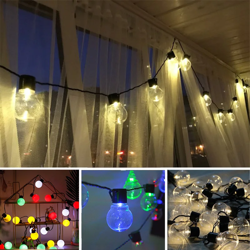Solar Led Fairy Lights Outdoor Garland Street G50 Bulb String Light For Garden Holiday Christmas Decoration