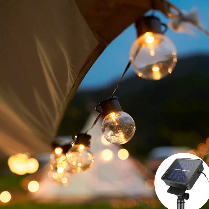 Solar Led Fairy Lights Outdoor Garland Street G50 Bulb String Light For Garden Holiday Christmas Decoration